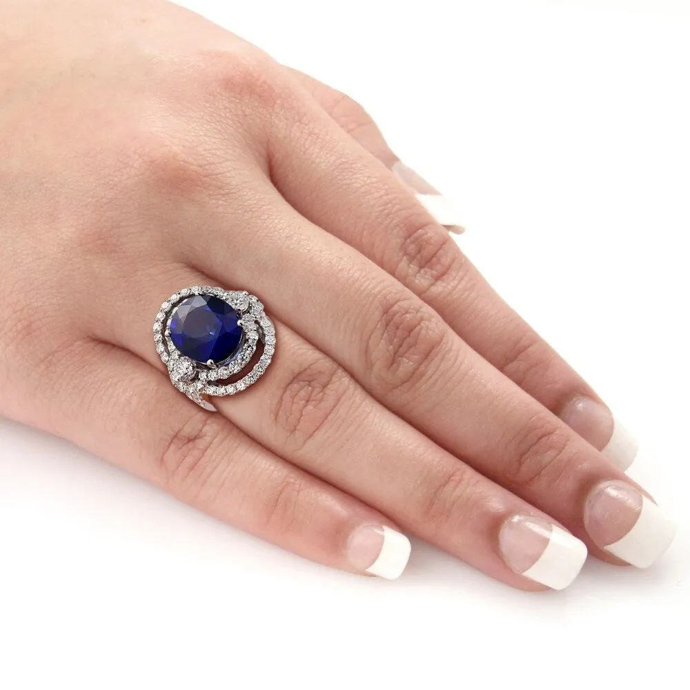 Auriya Unique 10ct Royal Blue Sapphire 3ctw Halo Diamond Engagement Ring 18k Gold sold by Zulily product image thumbnail 5