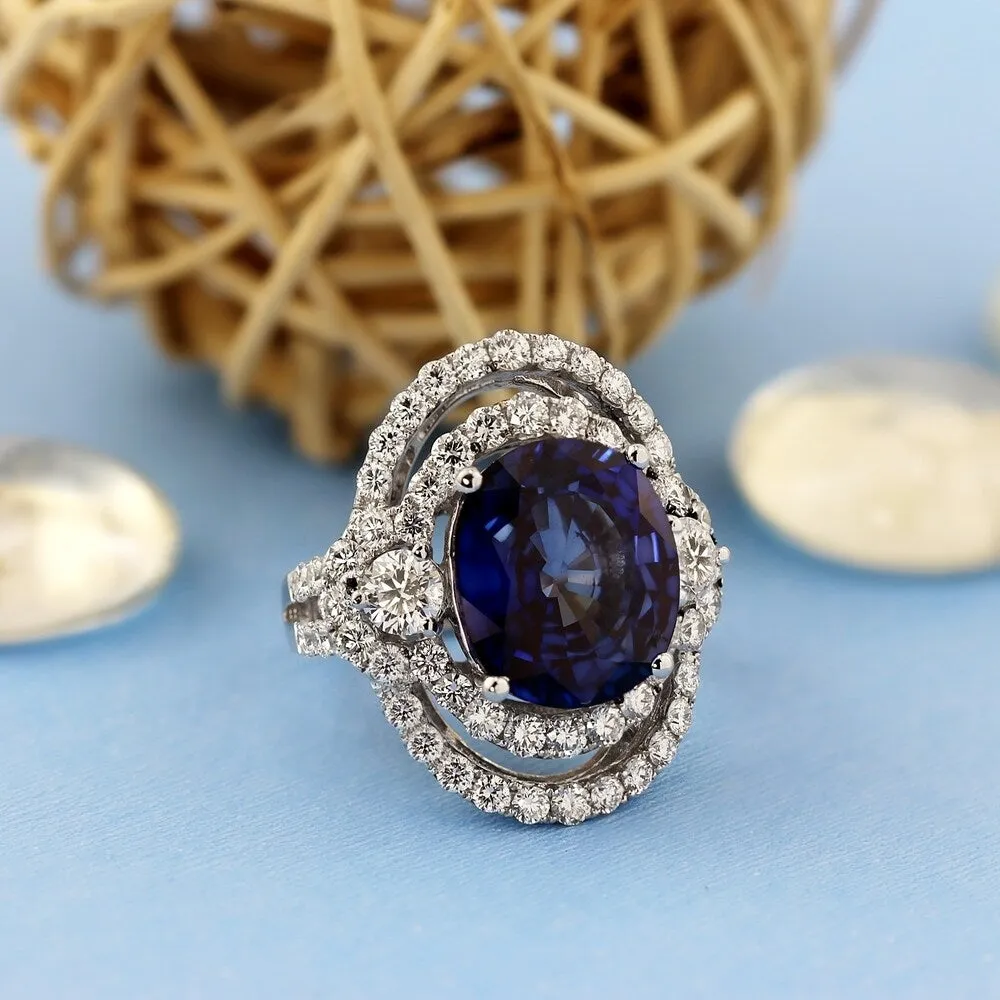 Auriya Unique 10ct Royal Blue Sapphire 3ctw Halo Diamond Engagement Ring 18k Gold sold by Zulily