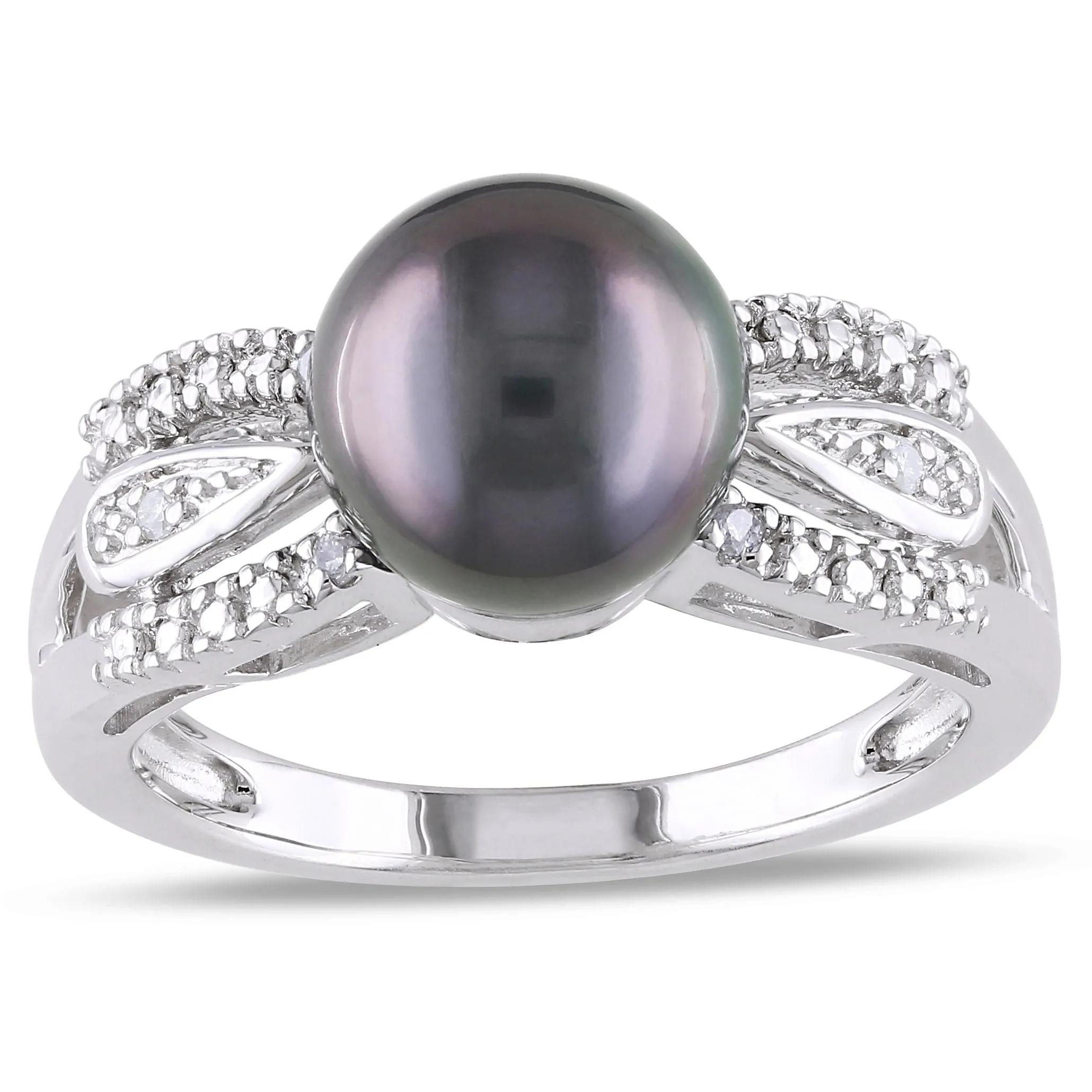 Miadora 9-9.5mm Black Tahitian Pearl and Diamond Split Shank Ring in Sterling Silver sold by Zulily product image thumbnail 2