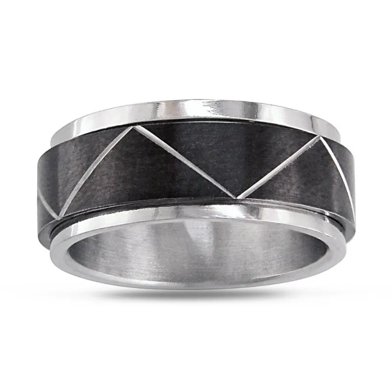 Miadora Stainless Steel Men's Black Spinning Ring made by Zulily