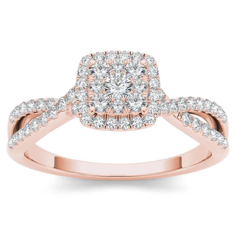 De Couer 10k Rose Gold 1/2ct TDW Diamond Halo Engagement Ring - Pink sold by Zulily