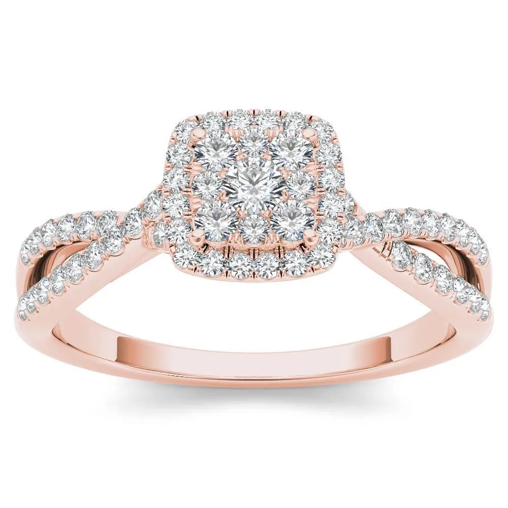 De Couer 10k Rose Gold 1/2ct TDW Diamond Halo Engagement Ring - Pink sold by Zulily