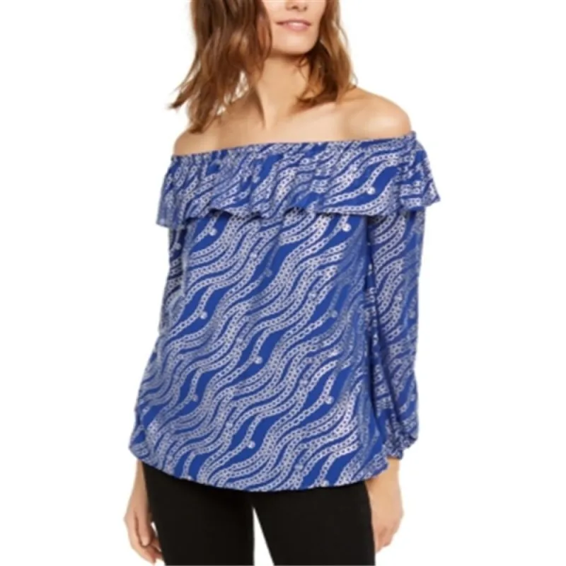 Michael Kors Women's Metallic Chain Print Top Blue Size Small sold by Zulily