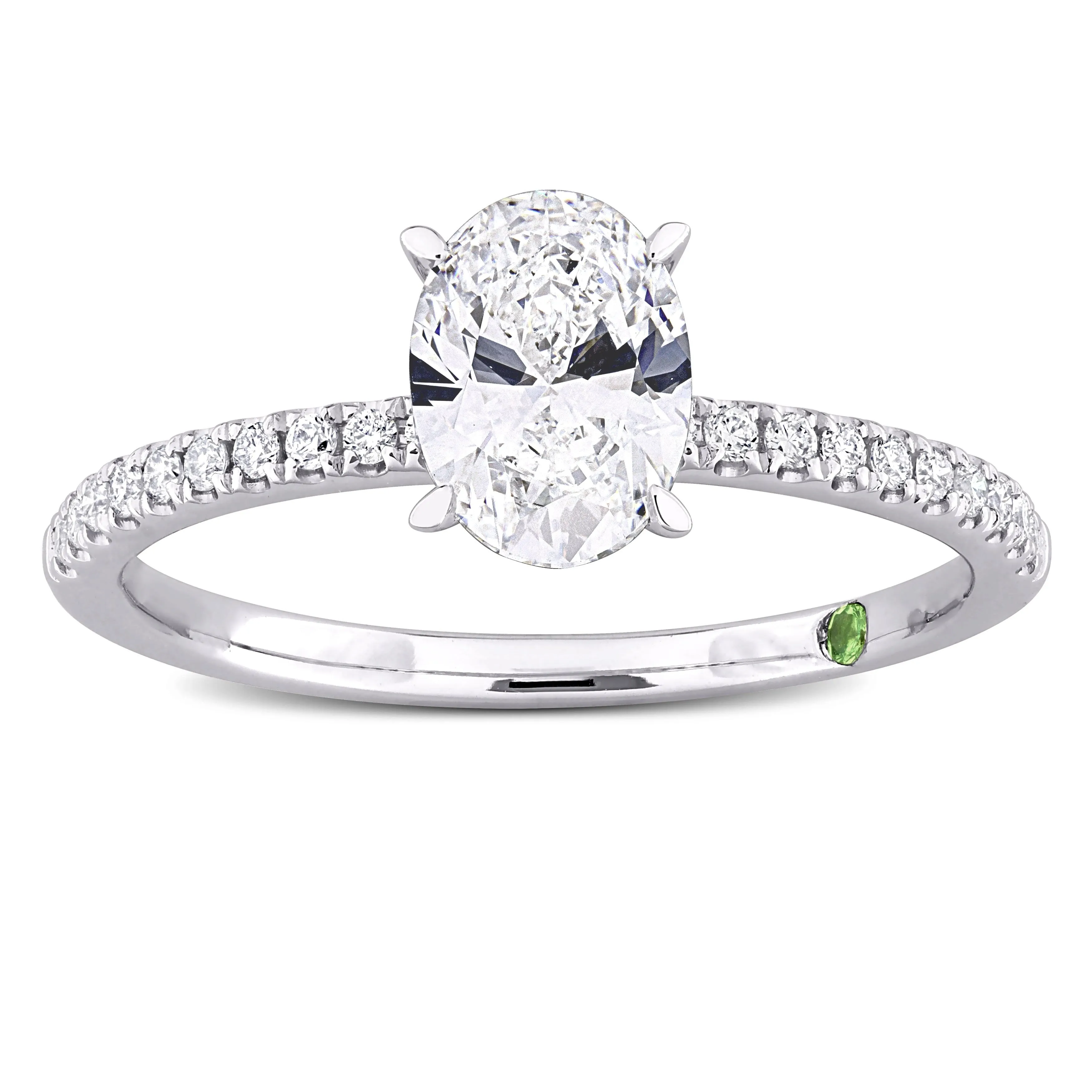 Created Forever 1 1/6ct TDW Oval-Cut Lab-Grown Diamond and Tsavorite Accent Ring in 14k White Gold sold by Zulily product image thumbnail 2