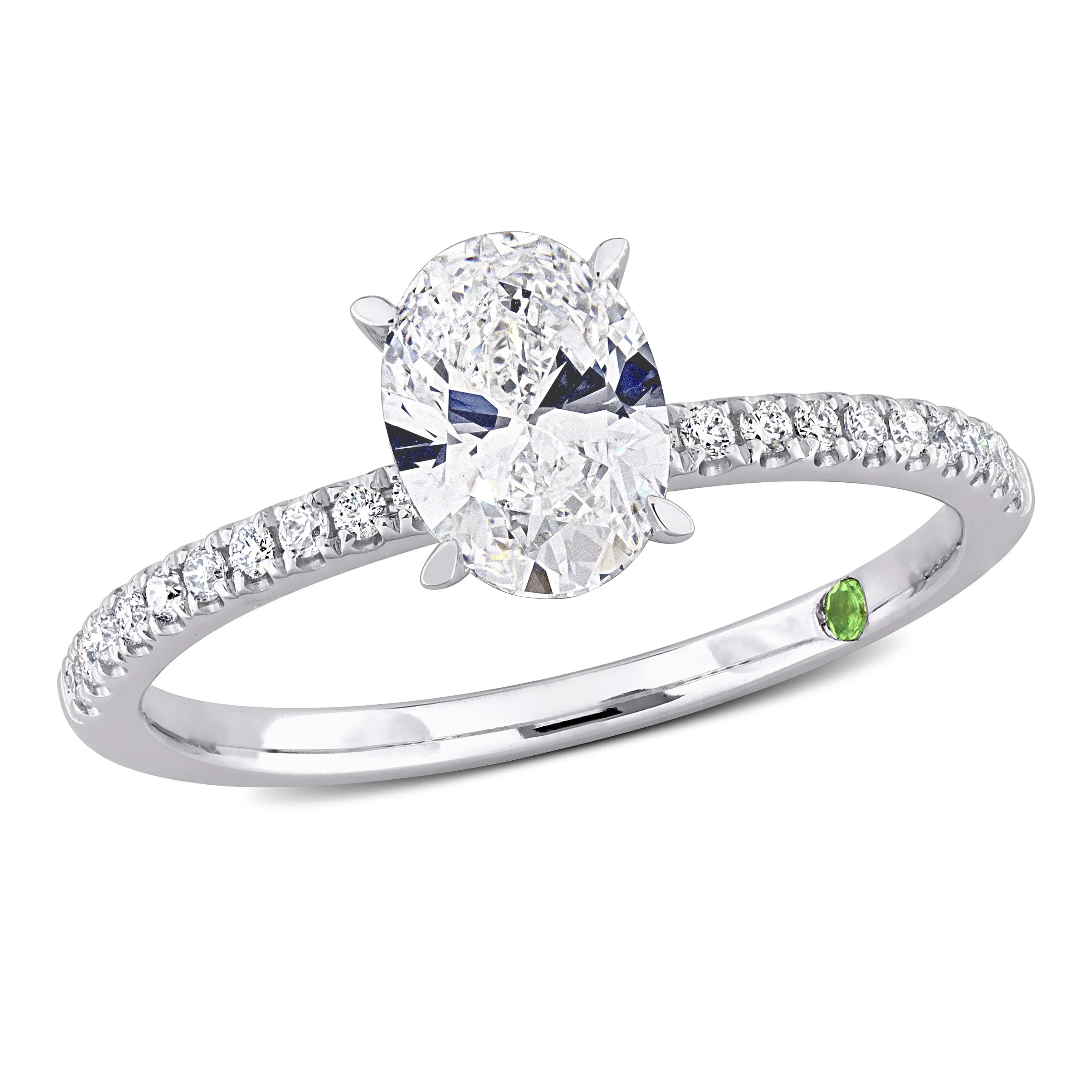 Created Forever 1 1/6ct TDW Oval-Cut Lab-Grown Diamond and Tsavorite Accent Ring in 14k White Gold sold by Zulily