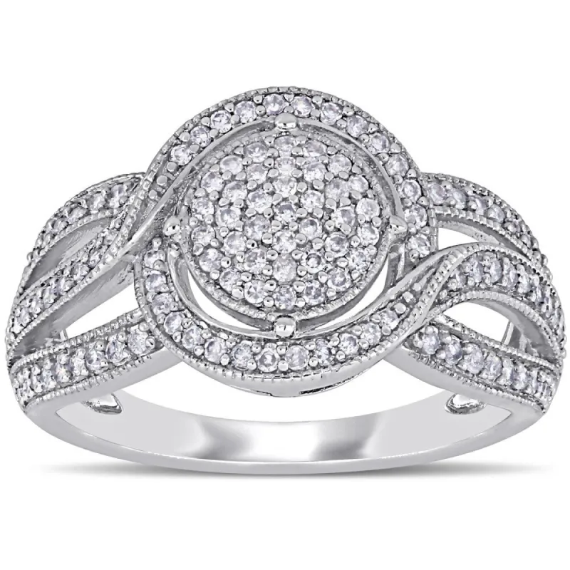 Miadora 10k White Gold 1/2ct TDW Diamond Cluster Crossover Engagement Ring sold by Zulily