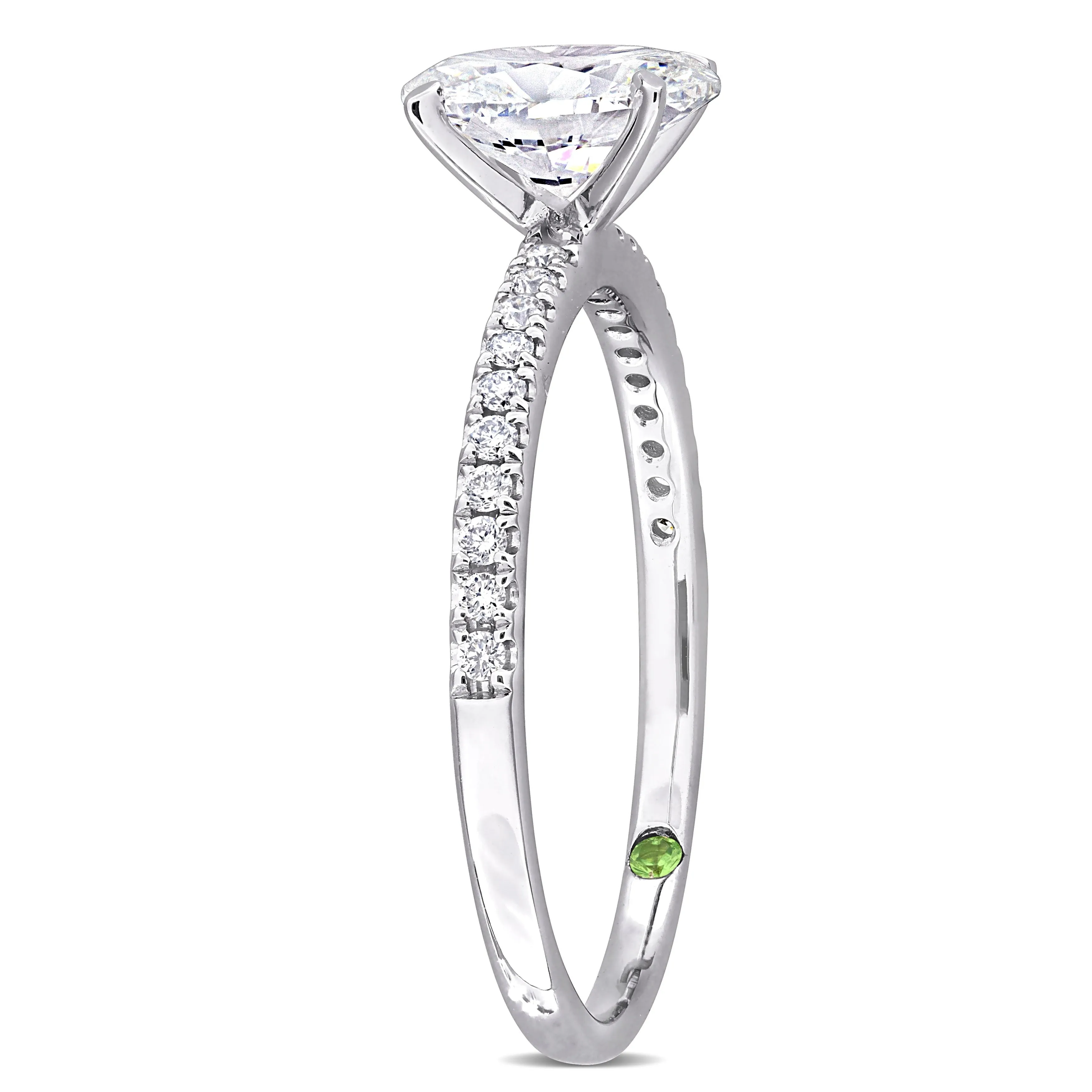 Created Forever 1 1/6ct TDW Oval-Cut Lab-Grown Diamond and Tsavorite Accent Ring in 14k White Gold sold by Zulily product image thumbnail 3