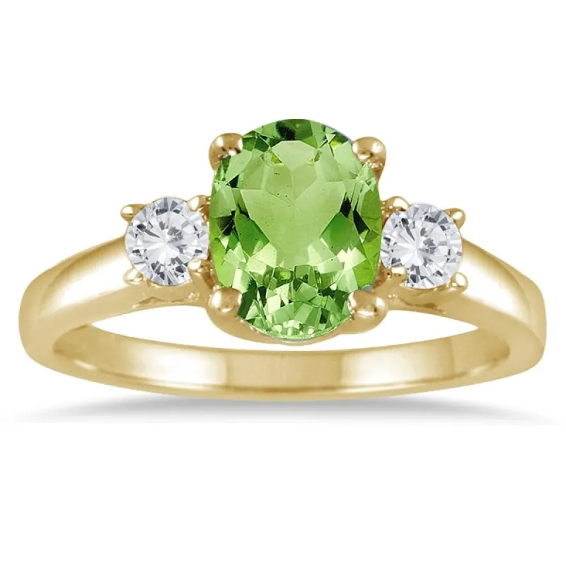 1 3/4 Carat Peridot and Diamond Three Stone Ring 14K Yellow Gold sold by Zulily