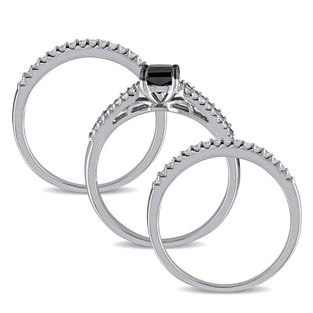Miadora Black Rhodium Plated Sterling Silver 1 1/6ct TDW Princess-cut Black and White Diamond Bridal sold by Zulily product image thumbnail 5