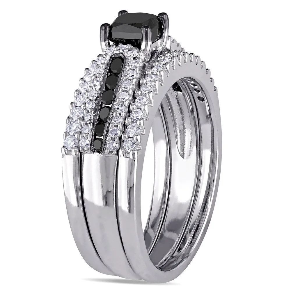 Miadora Black Rhodium Plated Sterling Silver 1 1/6ct TDW Princess-cut Black and White Diamond Bridal sold by Zulily product image thumbnail 2