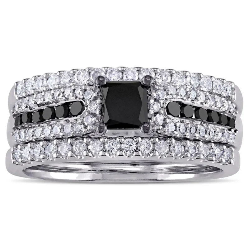 Miadora Black Rhodium Plated Sterling Silver 1 1/6ct TDW Princess-cut Black and White Diamond Bridal sold by Zulily