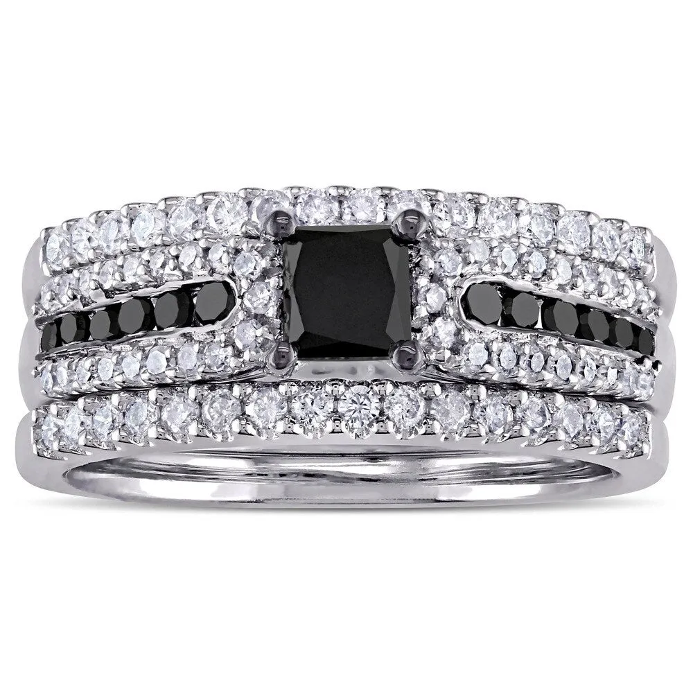 Miadora Black Rhodium Plated Sterling Silver 1 1/6ct TDW Princess-cut Black and White Diamond Bridal sold by Zulily