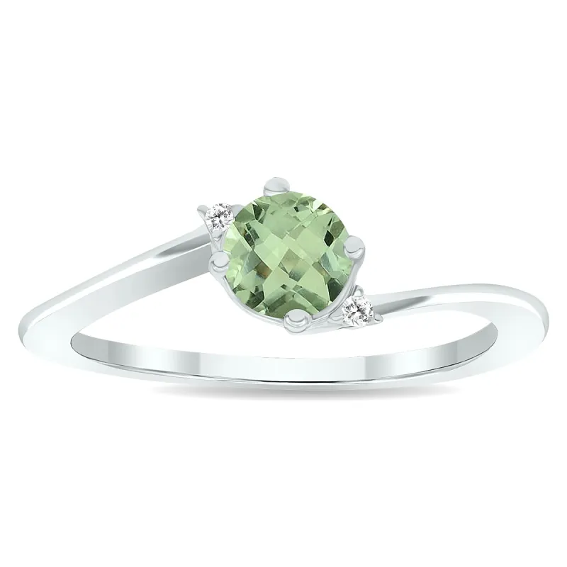 Women's Green Amethyst and Diamond Wave Ring in 10K White Gold sold by Zulily