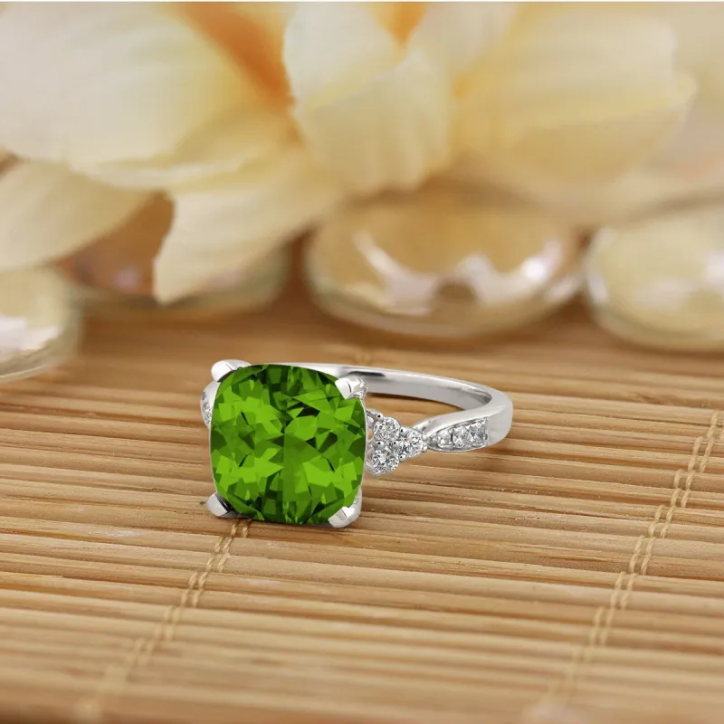Auriya 1 1/5ct Fancy Cushion Peridot and Diamond Engagement Ring 1/4ctw 14k Gold sold by Zulily
