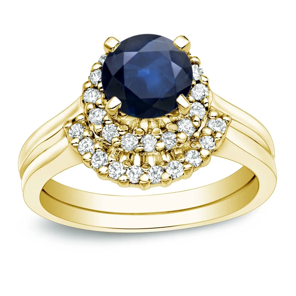 Auriya 14k Gold 3/4ct Blue Sapphire and 1/4ctw Halo Diamond Engagement Ring Set sold by Zulily product image thumbnail 2