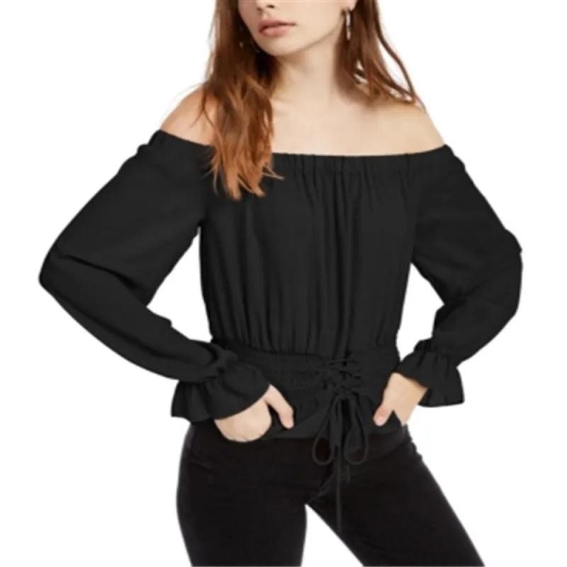 Ultra Flirt Junior's Smocked Off the Shoulder Top Black Size Medium sold by Zulily