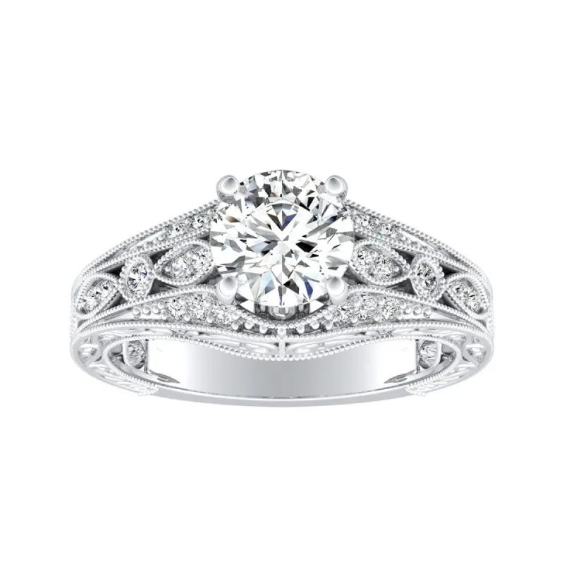 Auriya 14k Gold Ornate Vintage 3ct Round Moissanite and 1/4ct TDW Diamond Engagement Ring sold by Zulily