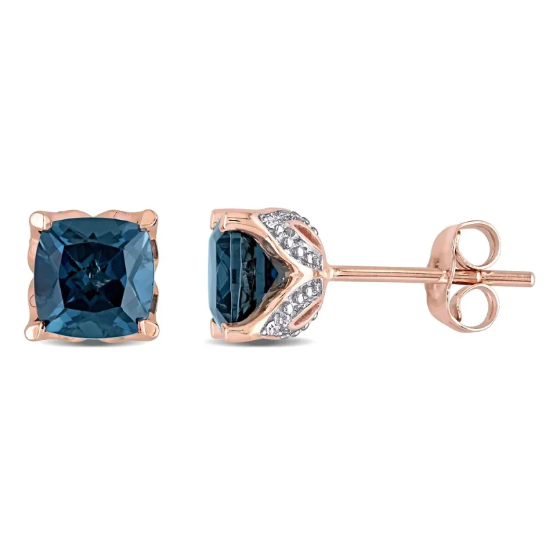 Miadora 10k Rose Gold Cushion London-Blue Topaz and Diamond Accent Solitaire Stud Earrings - 6.7 mm x 6.7 mm x 6.1 mm sold by Zulily