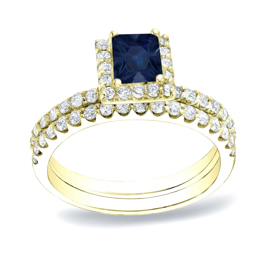 Auriya 14k Gold 1/2ct Princess-cut Sapphire and Diamond Halo Engagement Ring Set 3/4ctw sold by Zulily product image thumbnail 2