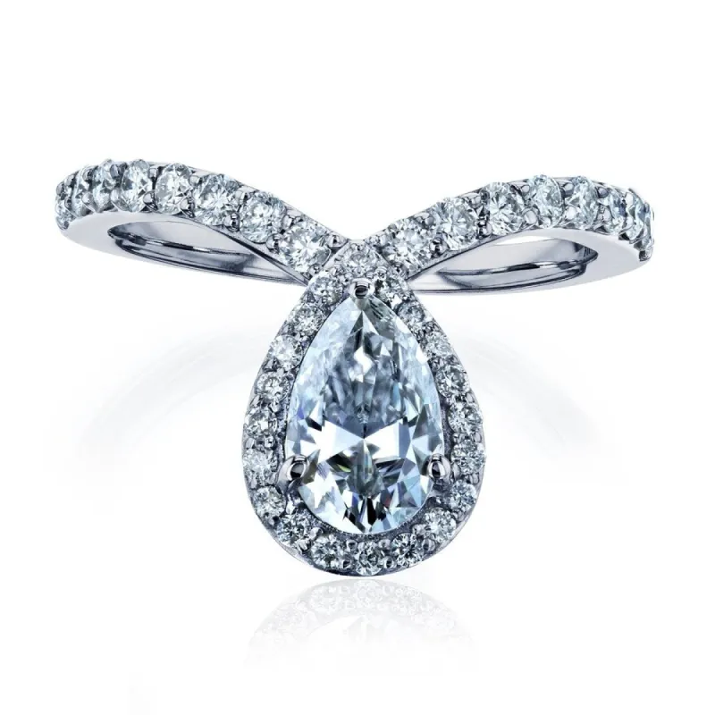 Annello by Kobelli 14k White Gold 1-2/5ct TGW Pear Drop Moissanite and Diamond V-Shape Ring sold by Zulily
