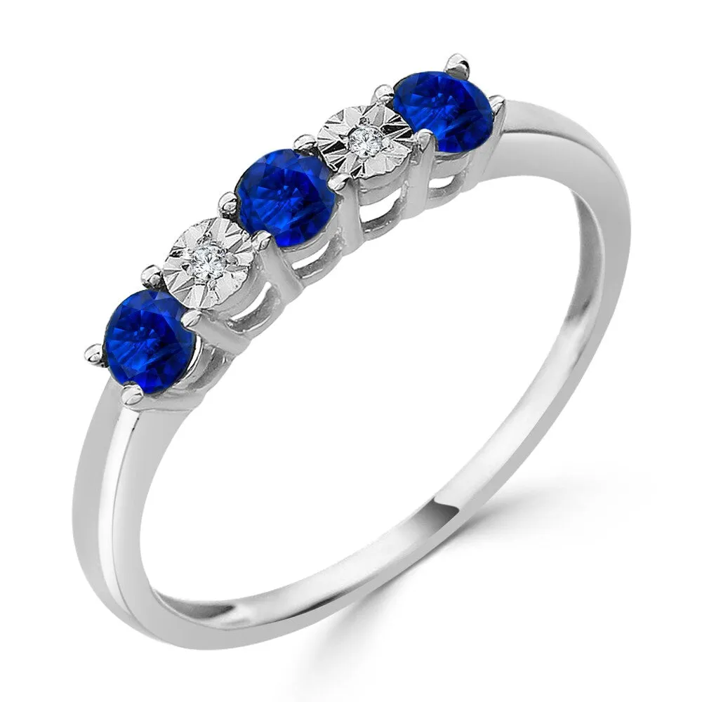 Auriya 10k Gold 1/3ctw 5 Stone Blue Sapphire Gem and Diamond Wedding Band sold by Zulily