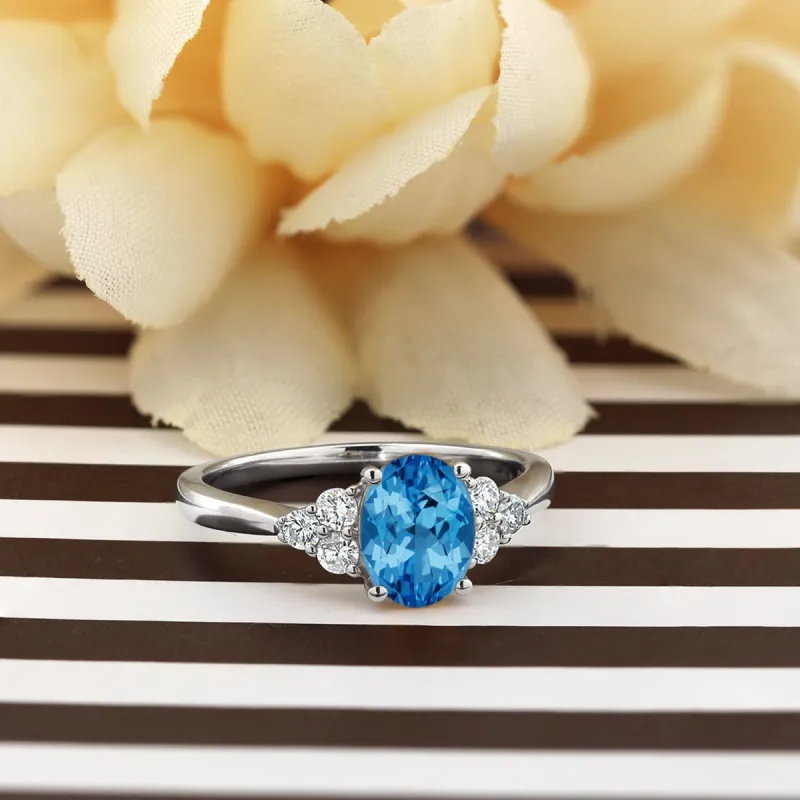 Auriya 1 1/10ct Oval Swiss Blue Topaz and Diamond Engagement Ring 1/4ctw 14k Gold sold by Zulily