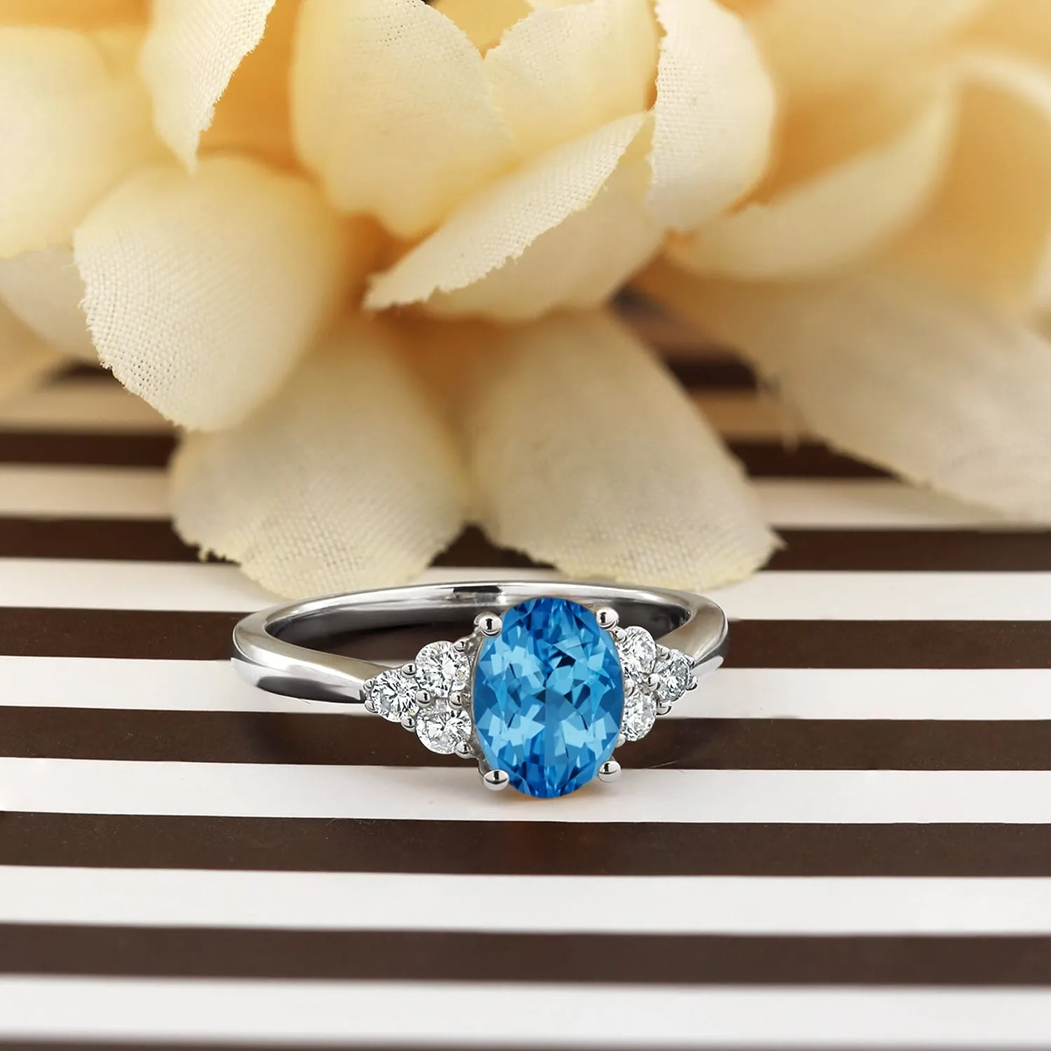 Auriya 1 1/10ct Oval Swiss Blue Topaz and Diamond Engagement Ring 1/4ctw 14k Gold sold by Zulily
