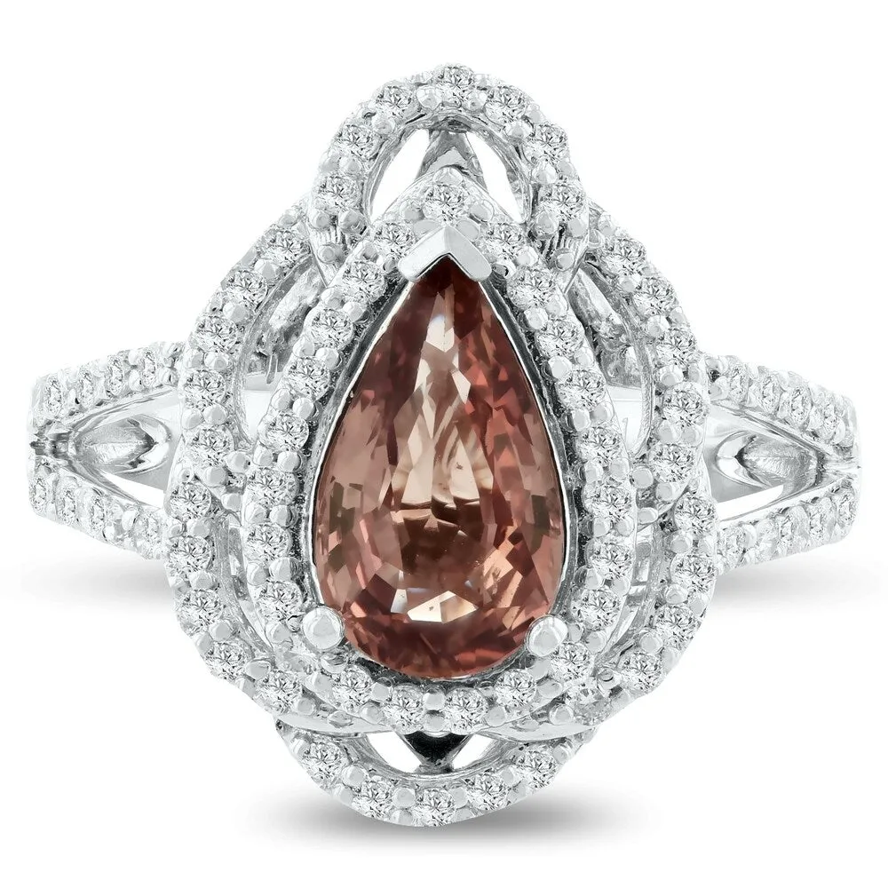 Auriya 14k White Gold Certified 1 3/4ct Pear-Shaped Rare Pink Sapphire and 5/8ct TDW Diamond Halo Engagement Ring sold by Zulily product image thumbnail 2