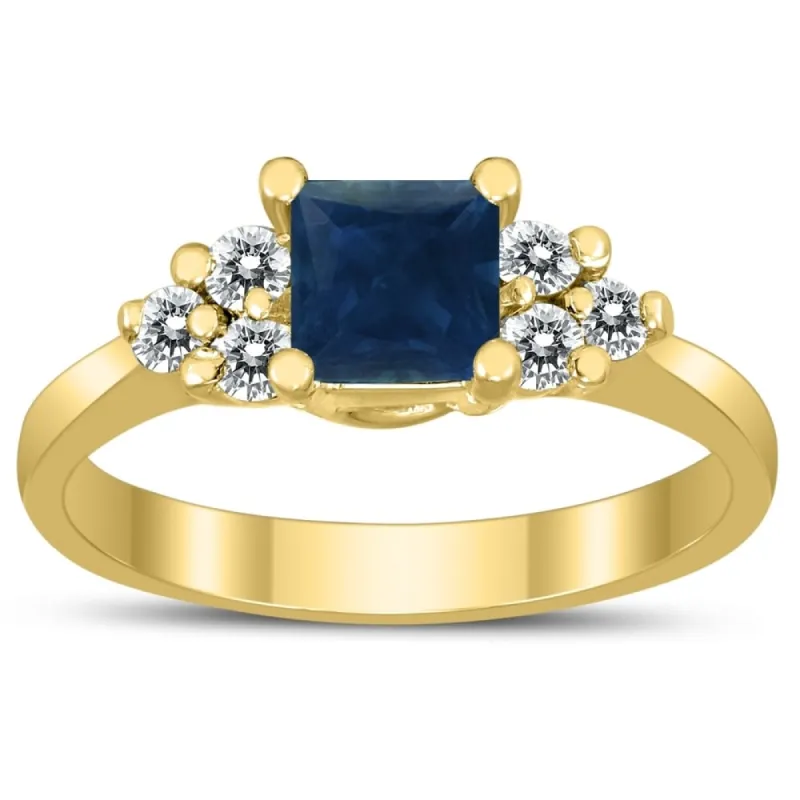 Princess Cut 5X5MM Sapphire and Diamond Duchess Ring in 10K Yellow Gold sold by Zulily