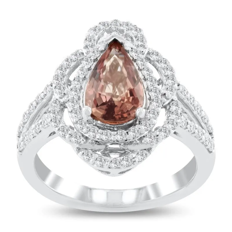 Auriya 14k White Gold Certified 1 3/4ct Pear-Shaped Rare Pink Sapphire and 5/8ct TDW Diamond Halo Engagement Ring sold by Zulily