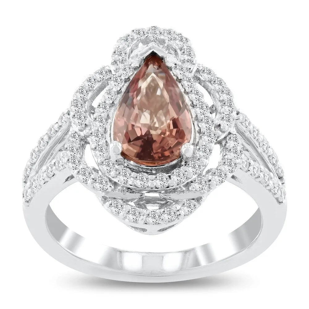 Auriya 14k White Gold Certified 1 3/4ct Pear-Shaped Rare Pink Sapphire and 5/8ct TDW Diamond Halo Engagement Ring sold by Zulily