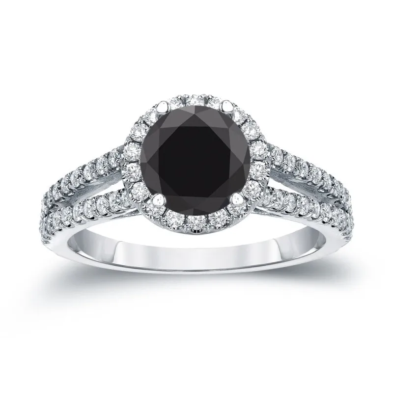 14k Gold Round 1 1/3ct TDW Black Diamond with Halo Engagement Ring by Auriya sold by Zulily