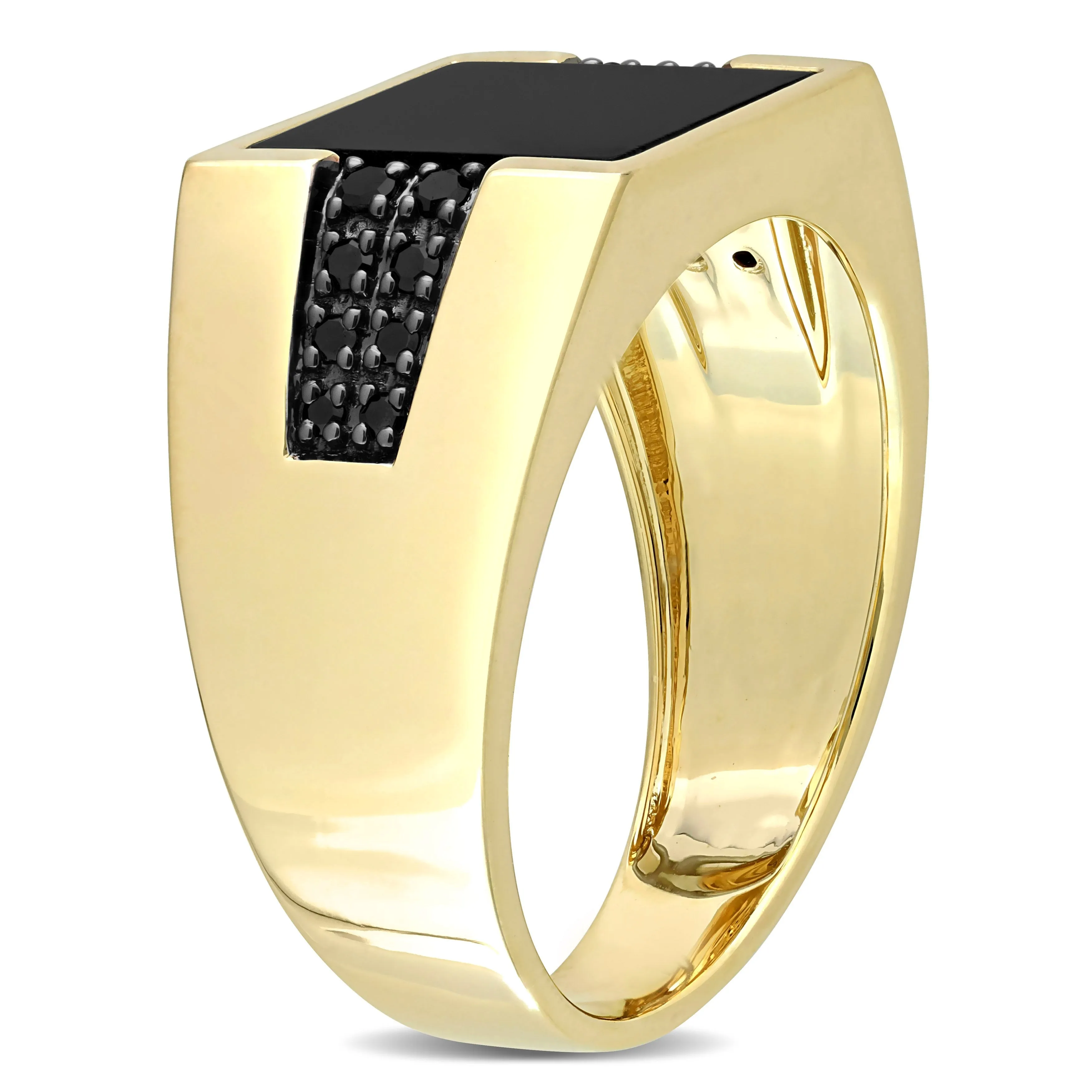 Miadora 8 CT TGW Black Onyx and 1/6 Ct TW Black Diamond Mens Ring in 10k Yellow Gold sold by Zulily product image thumbnail 2