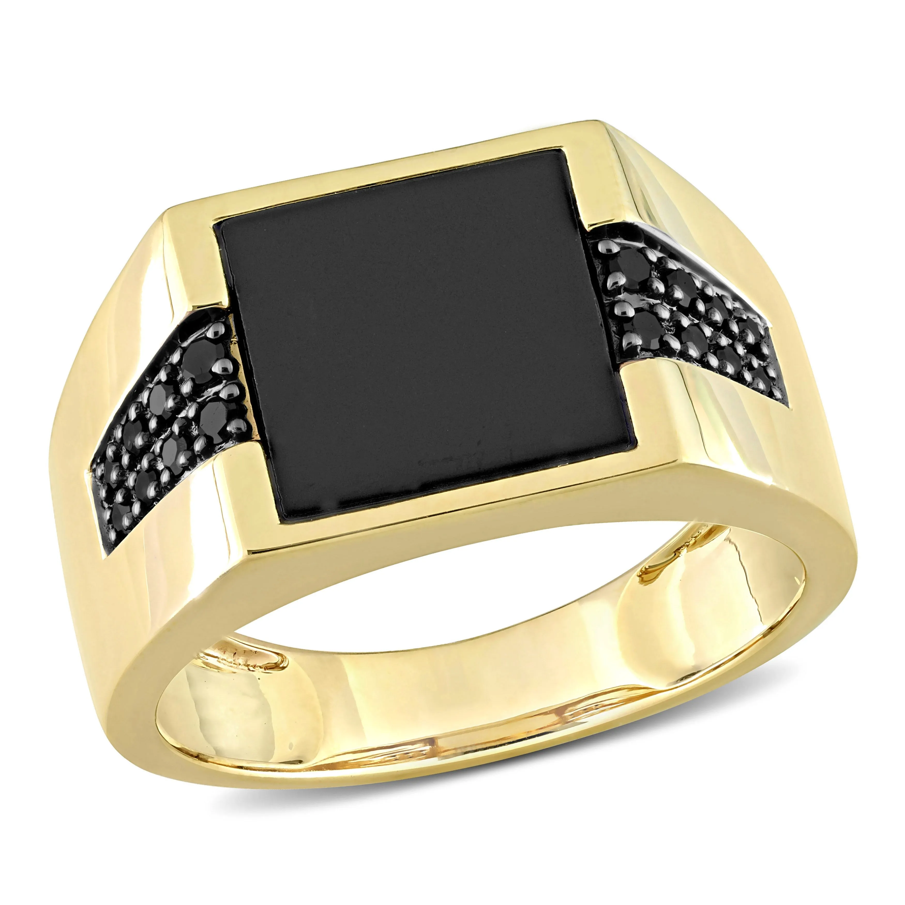 Miadora 8 CT TGW Black Onyx and 1/6 Ct TW Black Diamond Mens Ring in 10k Yellow Gold sold by Zulily
