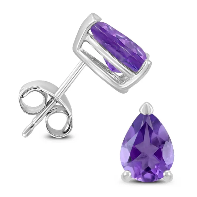 14K White Gold 8x6MM Pear Amethyst Earrings sold by Zulily