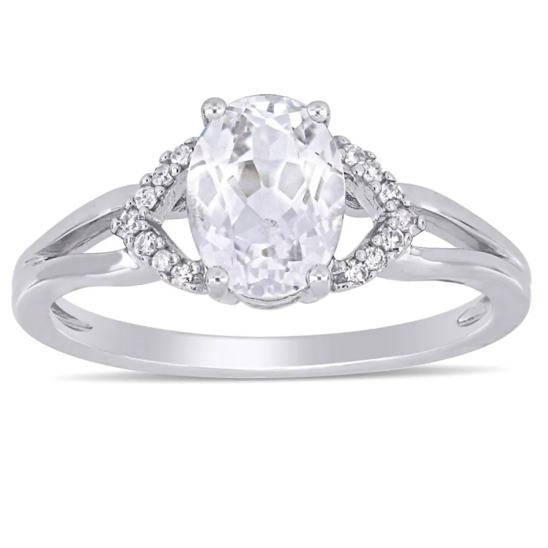 Miadora 10k White Gold Oval-Cut Created White Sapphire and Diamond Split Shank Engagement Ring sold by Zulily