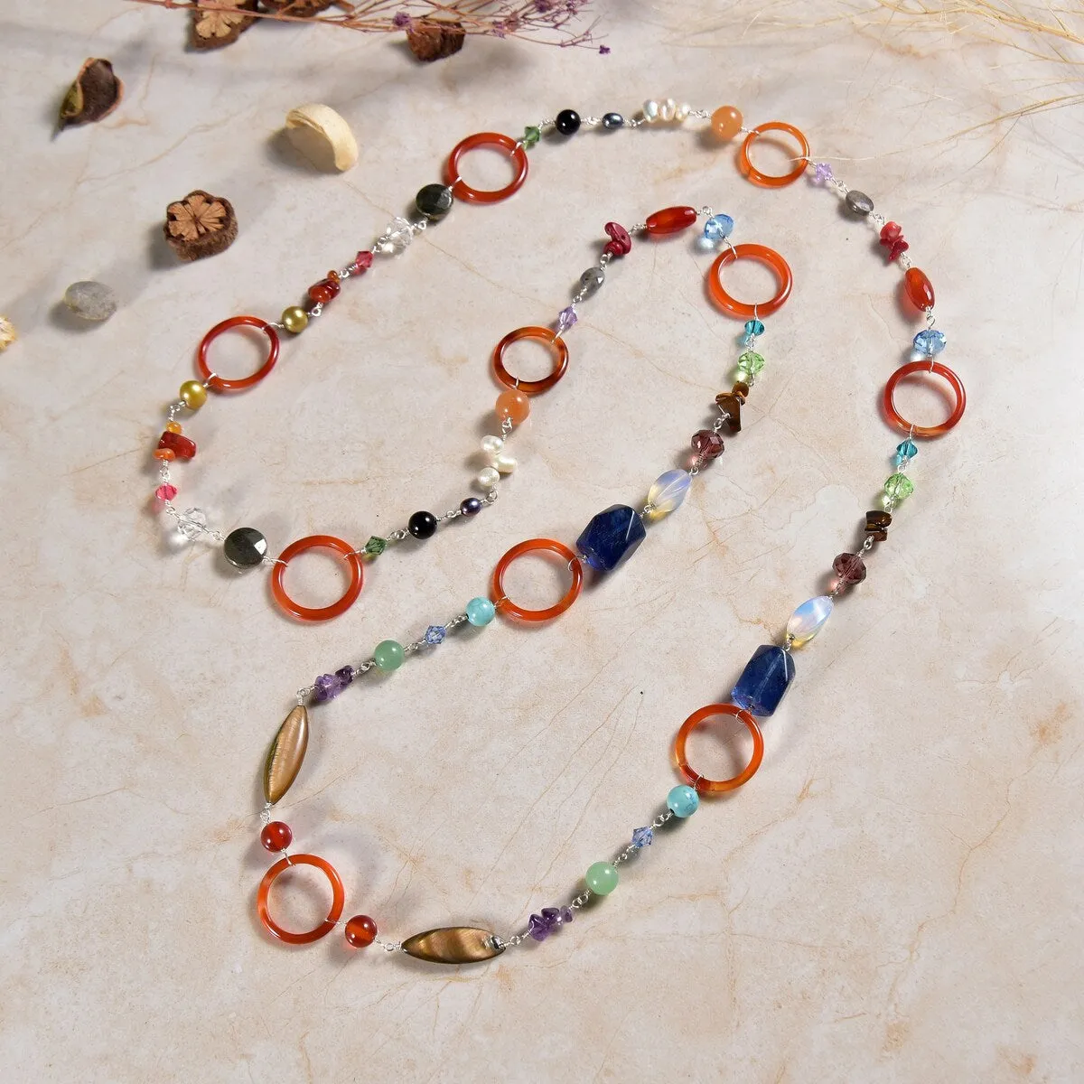 Long Multi Gemstone Hand Wire-Wrapped Station Necklace sold by Zulily