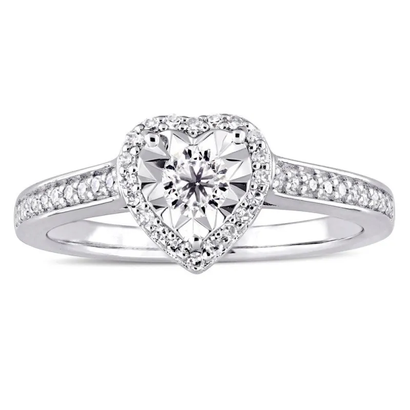 Miadora Signature Collection Sterling Silver 1/3ct TDW Diamond Heart Halo Engagement Ring - White sold by Zulily