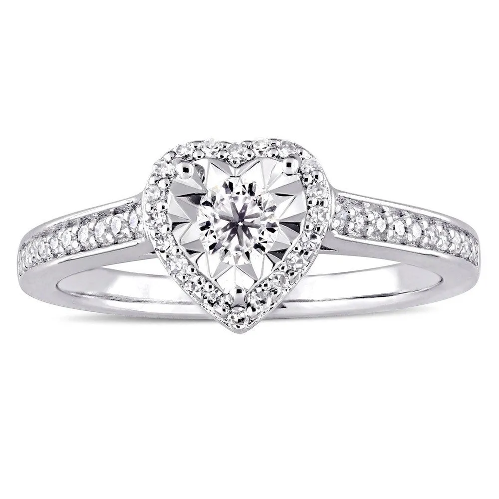 Miadora Signature Collection Sterling Silver 1/3ct TDW Diamond Heart Halo Engagement Ring - White sold by Zulily
