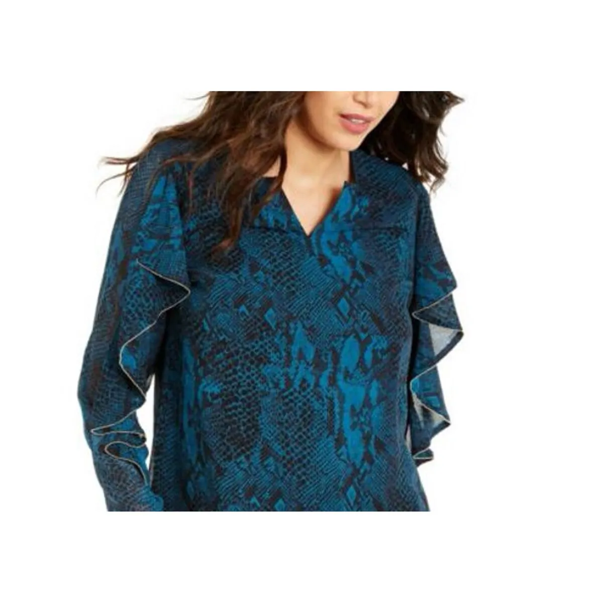 Thalia Sodi Women's Snake-Print Ruffled-Sleeve Top Turq/Aqua Size Small sold by Zulily product image thumbnail 2
