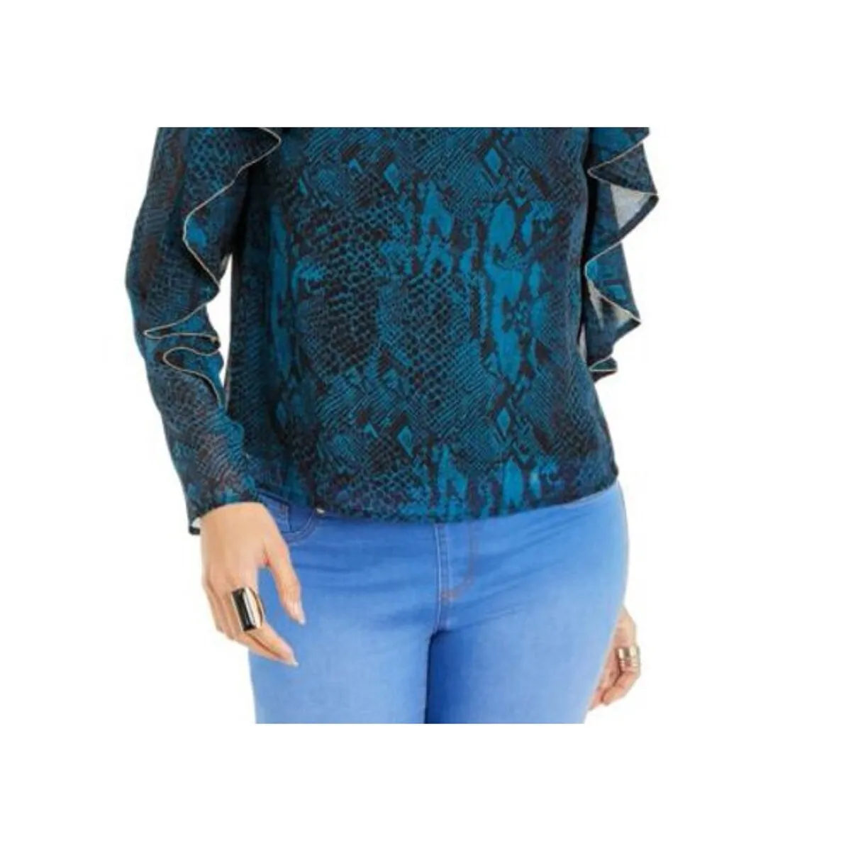 Thalia Sodi Women's Snake-Print Ruffled-Sleeve Top Turq/Aqua Size Small sold by Zulily product image thumbnail 3