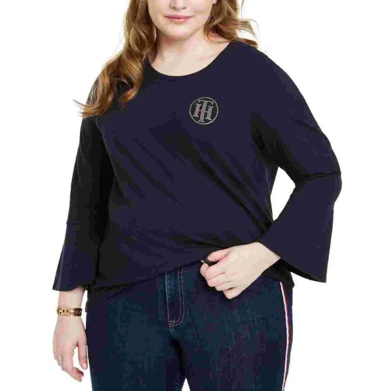 Tommy Hilfiger Women's Bell Sleeve Jewel Neck T Shirt Top Navy Size 0X made by Tommy Hilfiger