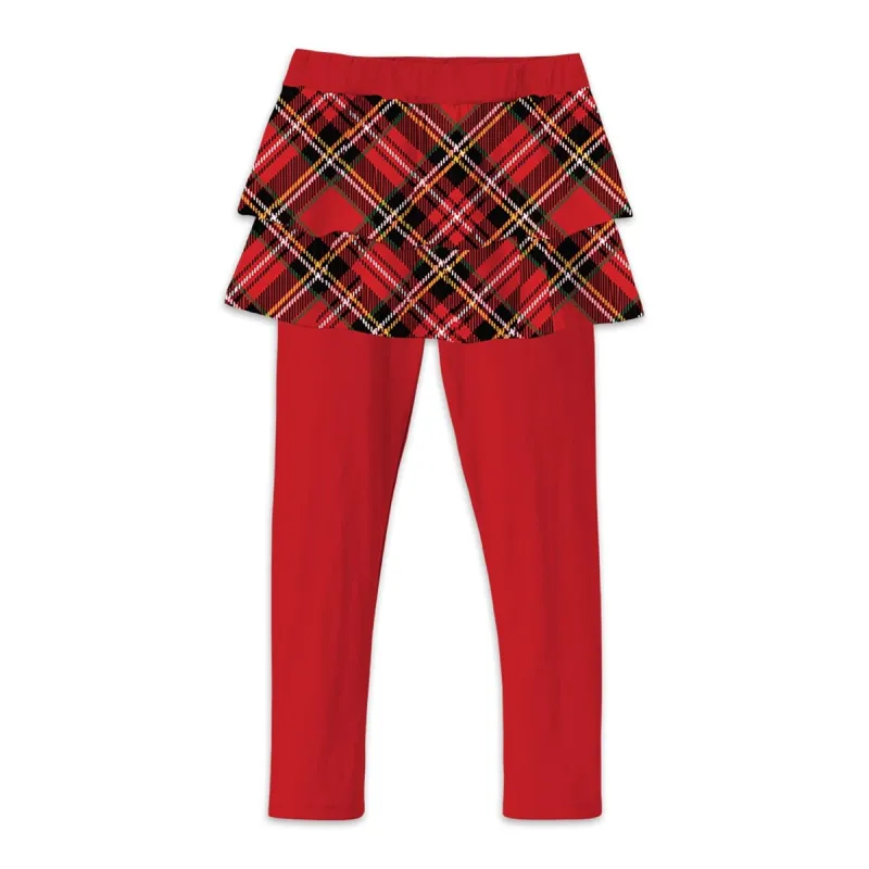 Red & Black Plaid Print Double-Ruffle Skirted Leggings sold by Zulily