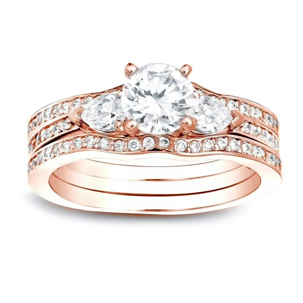 Auriya 14K Gold 1 1/4ct TW 3-Stone Diamond Engagement Ring 3-piece Bridal Set sold by Zulily product image thumbnail 4