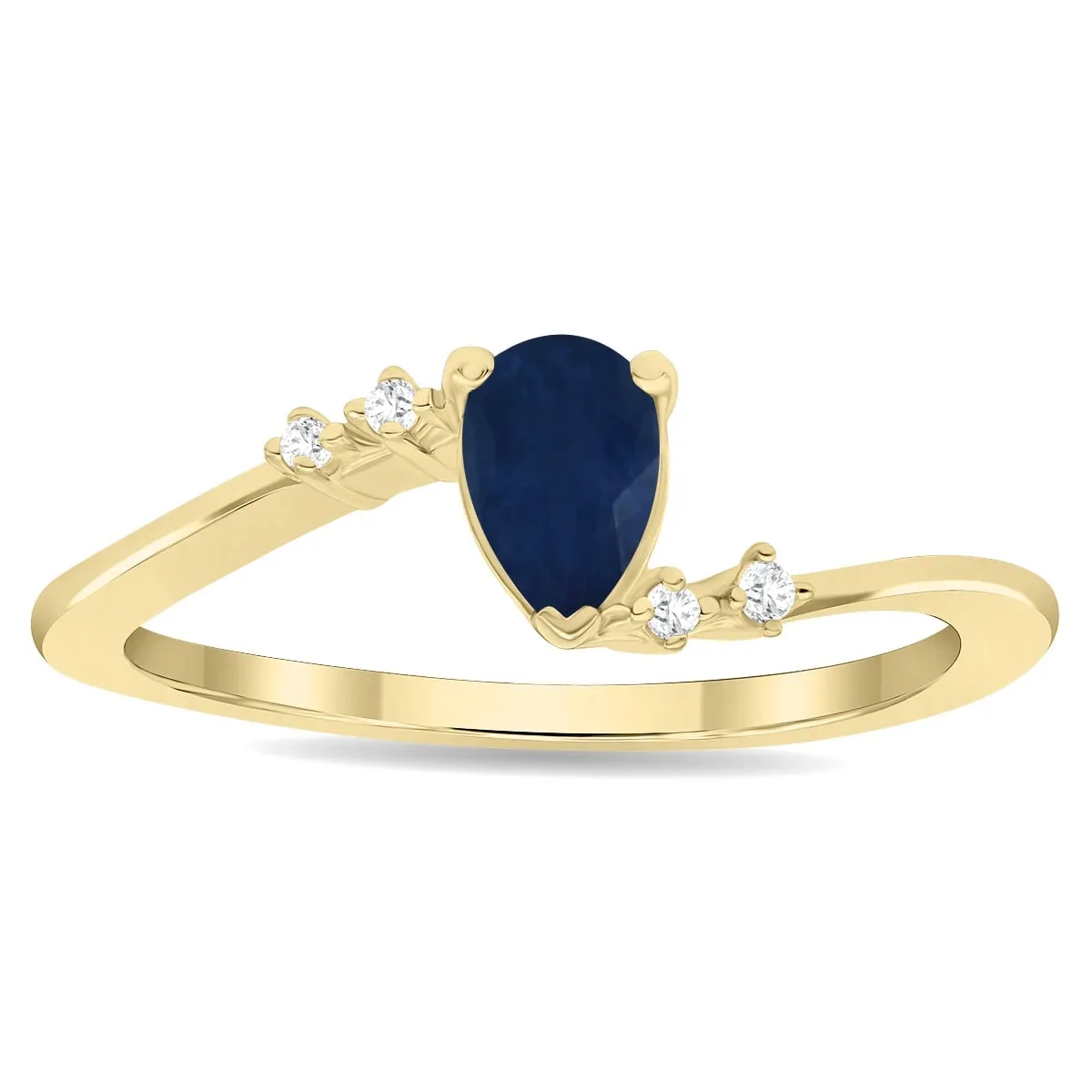 Women's Pear Shaped Sapphire and Diamond Wave Ring in 10K Yellow Gold sold by Zulily