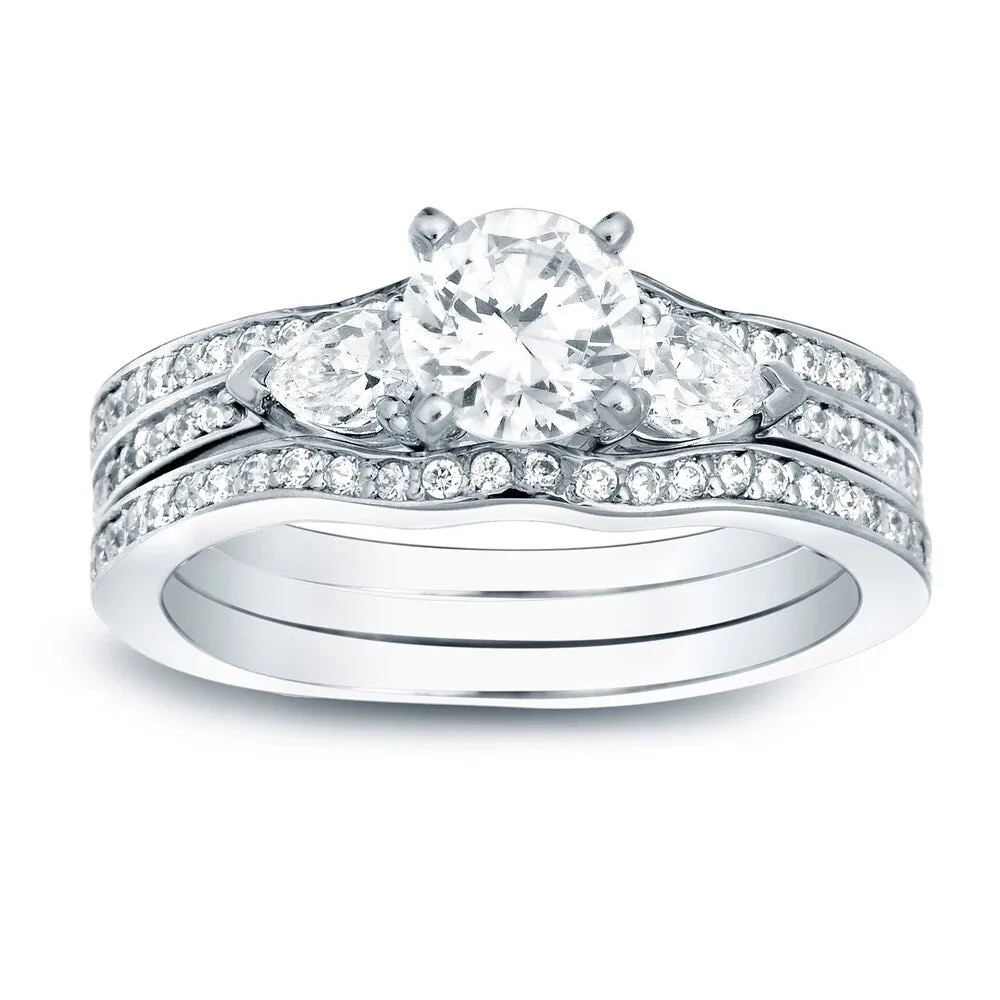Auriya 14K Gold 1 1/4ct TW 3-Stone Diamond Engagement Ring 3-piece Bridal Set sold by Zulily product image thumbnail 5