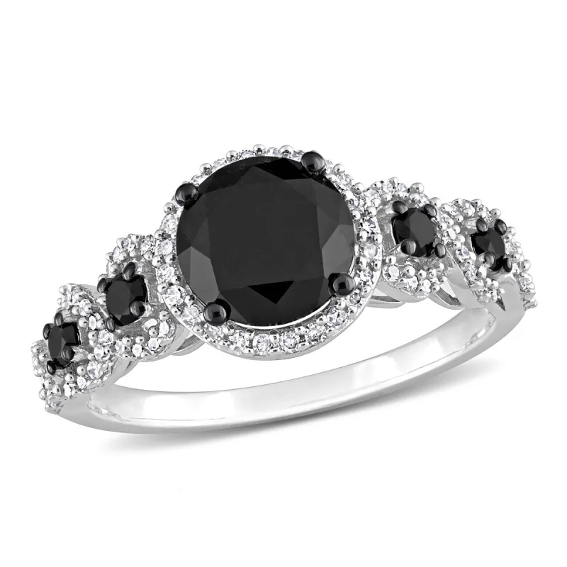 Miadora 2ct TDW Black and White Diamond Halo Engagement Ring in 10k White Gold sold by Zulily