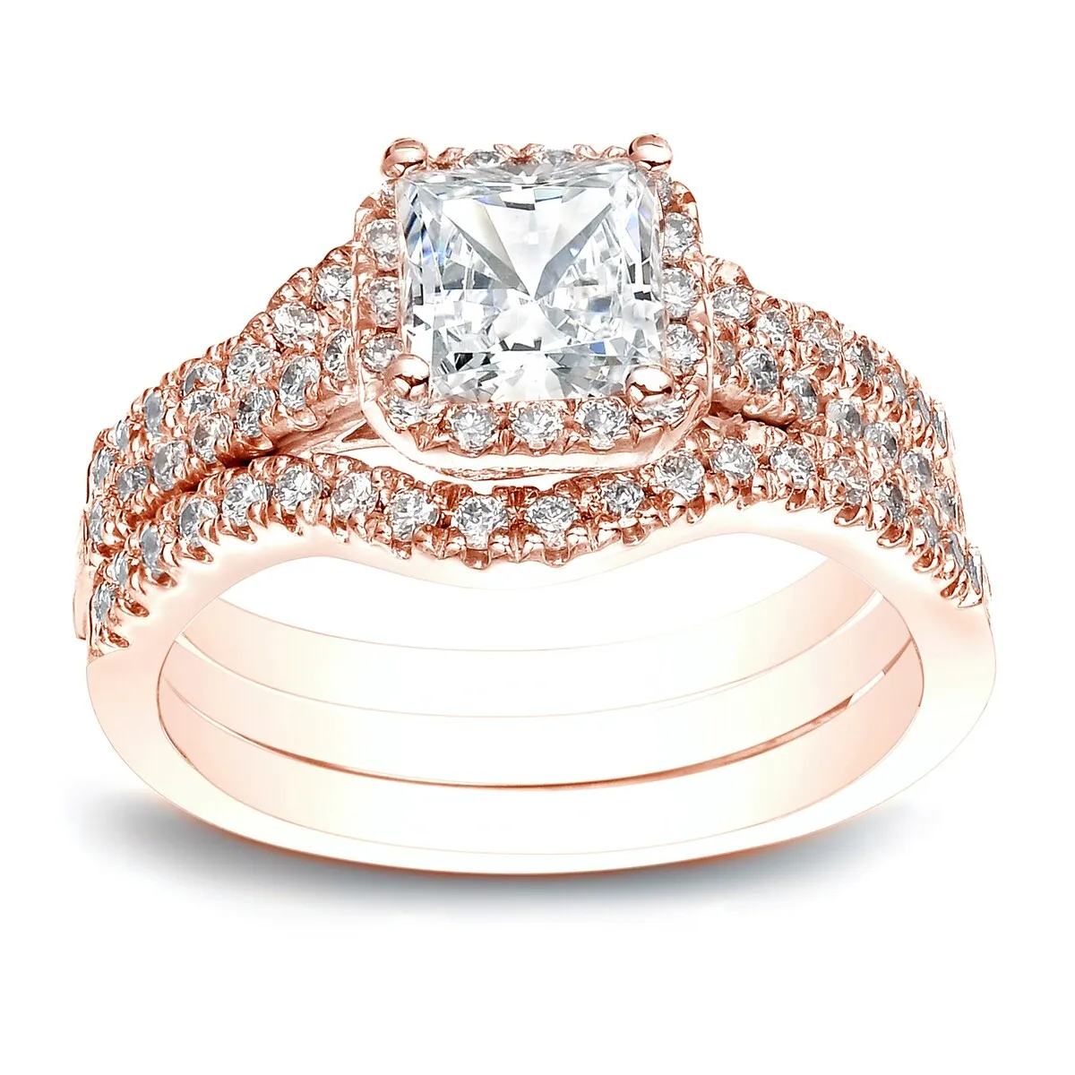 Auriya 1 1/2ctw Princess-cut Halo Diamond Engagement Ring 3pc Set 14k Gold sold by Zulily product image thumbnail 3