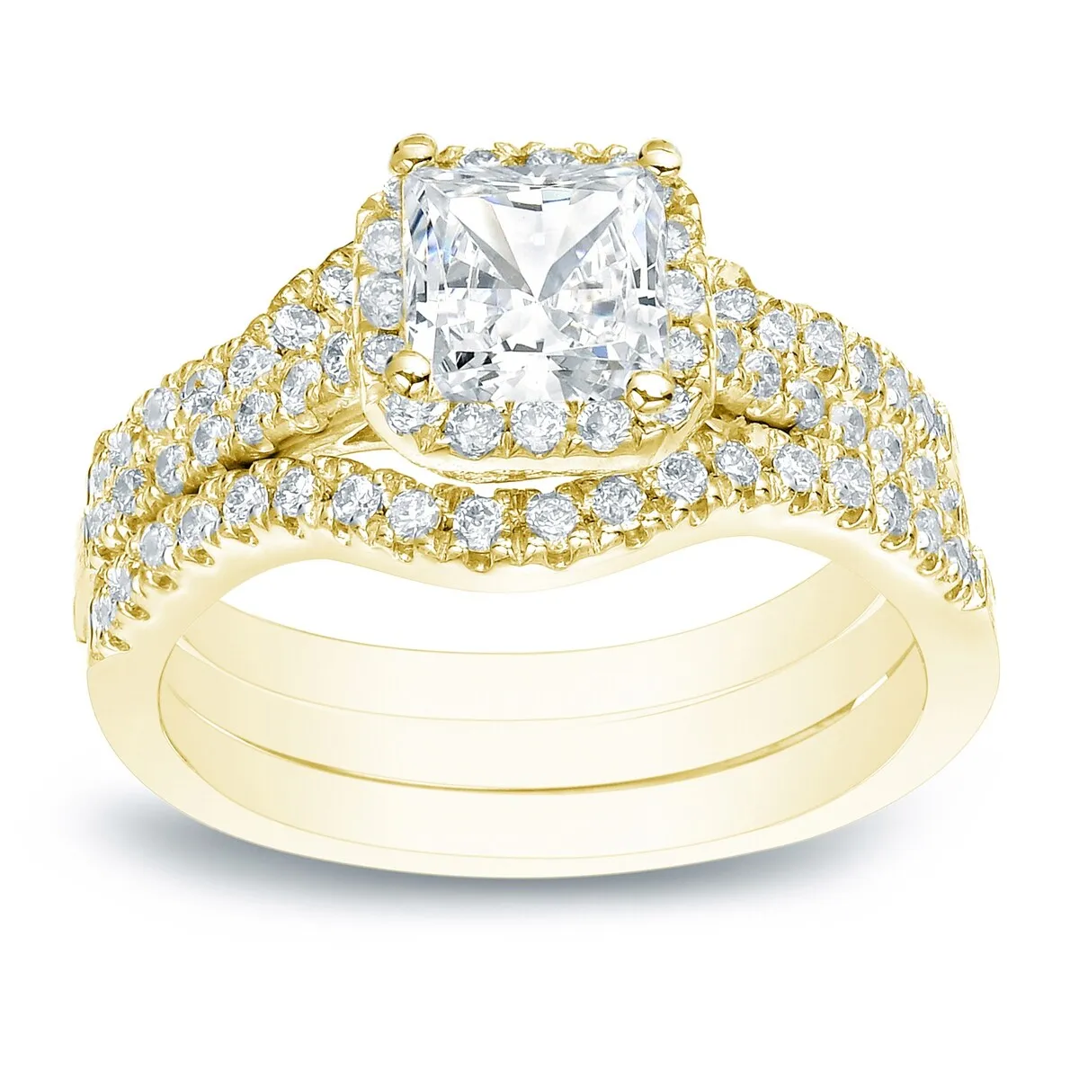 Auriya 1 1/2ctw Princess-cut Halo Diamond Engagement Ring 3pc Set 14k Gold sold by Zulily product image thumbnail 2