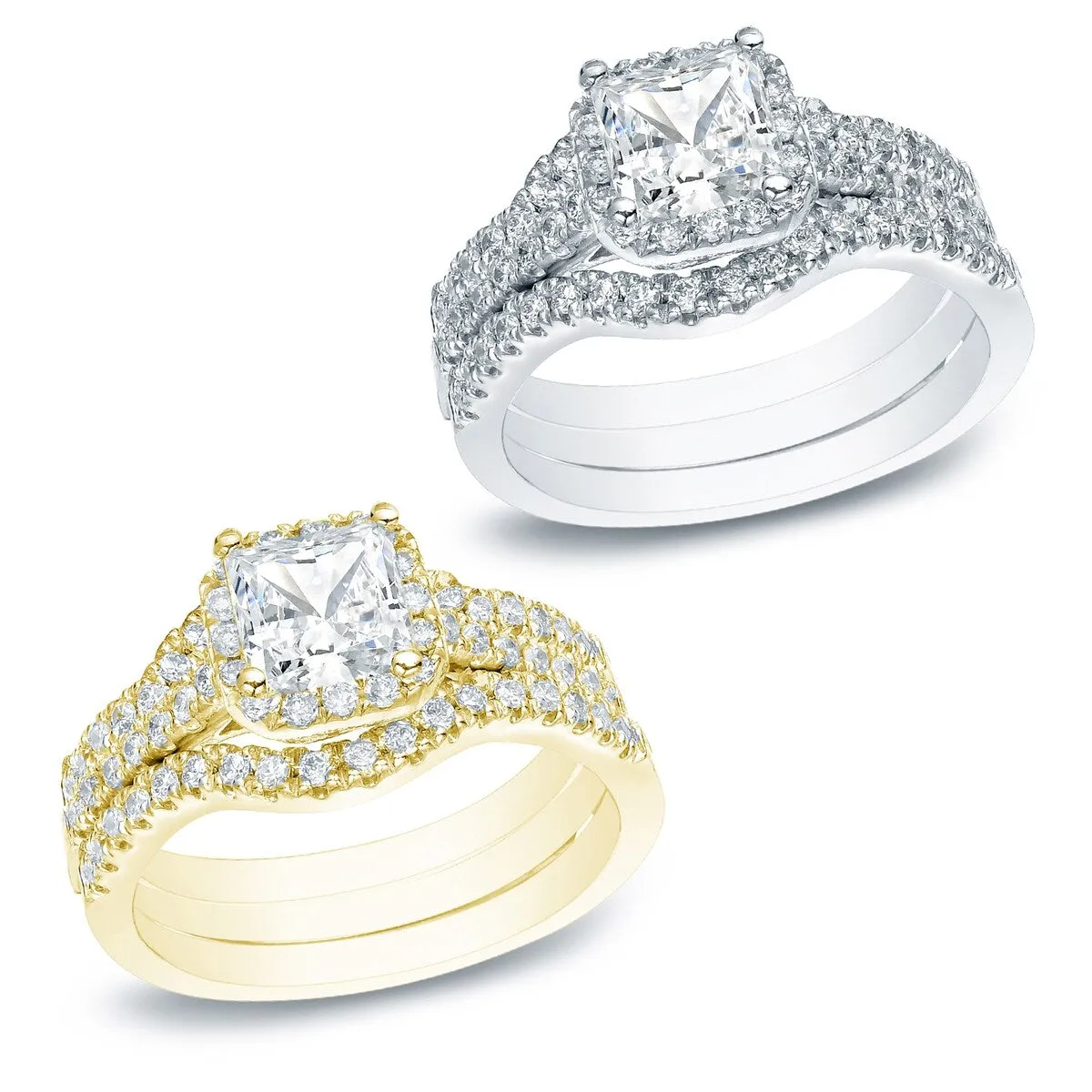 Auriya 1 1/2ctw Princess-cut Halo Diamond Engagement Ring 3pc Set 14k Gold sold by Zulily product image thumbnail 5
